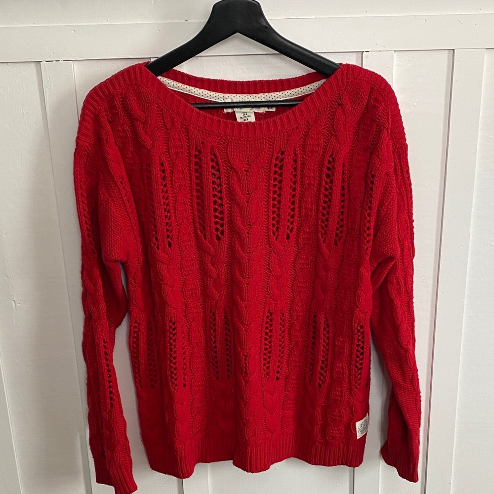 H&M Americana Classic Red Crew Neck Open Knit Sweater Women’s Size Medium